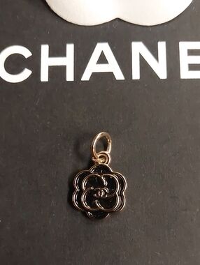 CC Black Enamel Camellia Charm with Gold Trim
